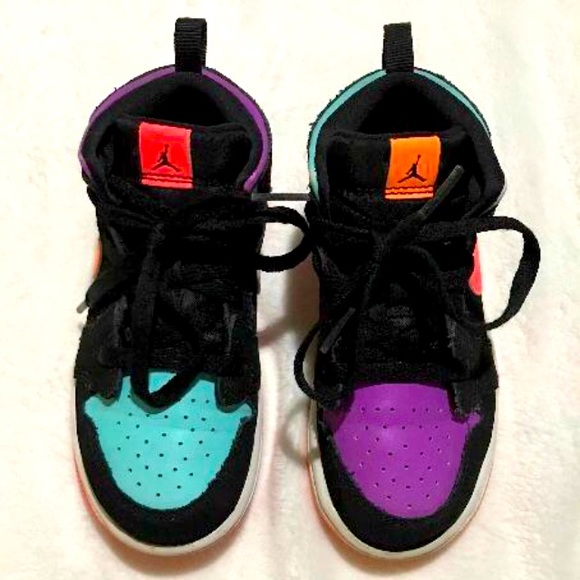 Nike Air Jordan Mid Black Multi Colorful Shoes Boys Girls Sneakers